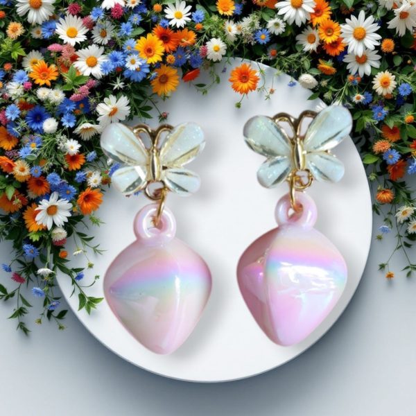 PINK cream BUTTERFLY earrings