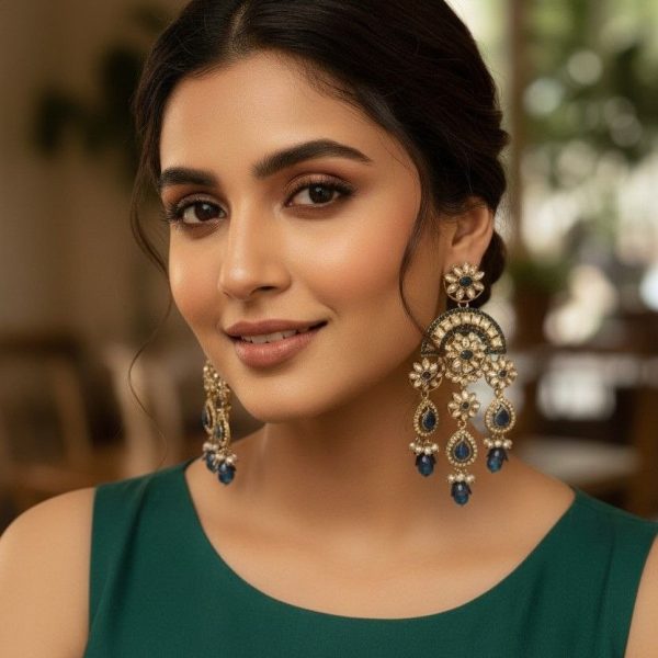 kundan cobalt blue style hangings