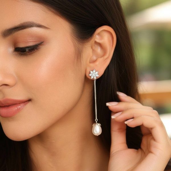 SINGLE CHAIN FLORAL pearl droplet earring