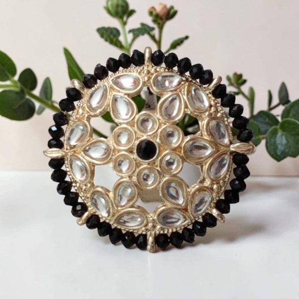 BLACK POLKI ADJUSTABLE RING